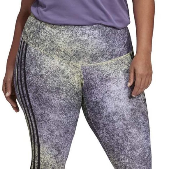 Adidas Fl9185 Plus Size 7/8 Plus  Tights Yellow Tint / Black - Picture 2 of 3